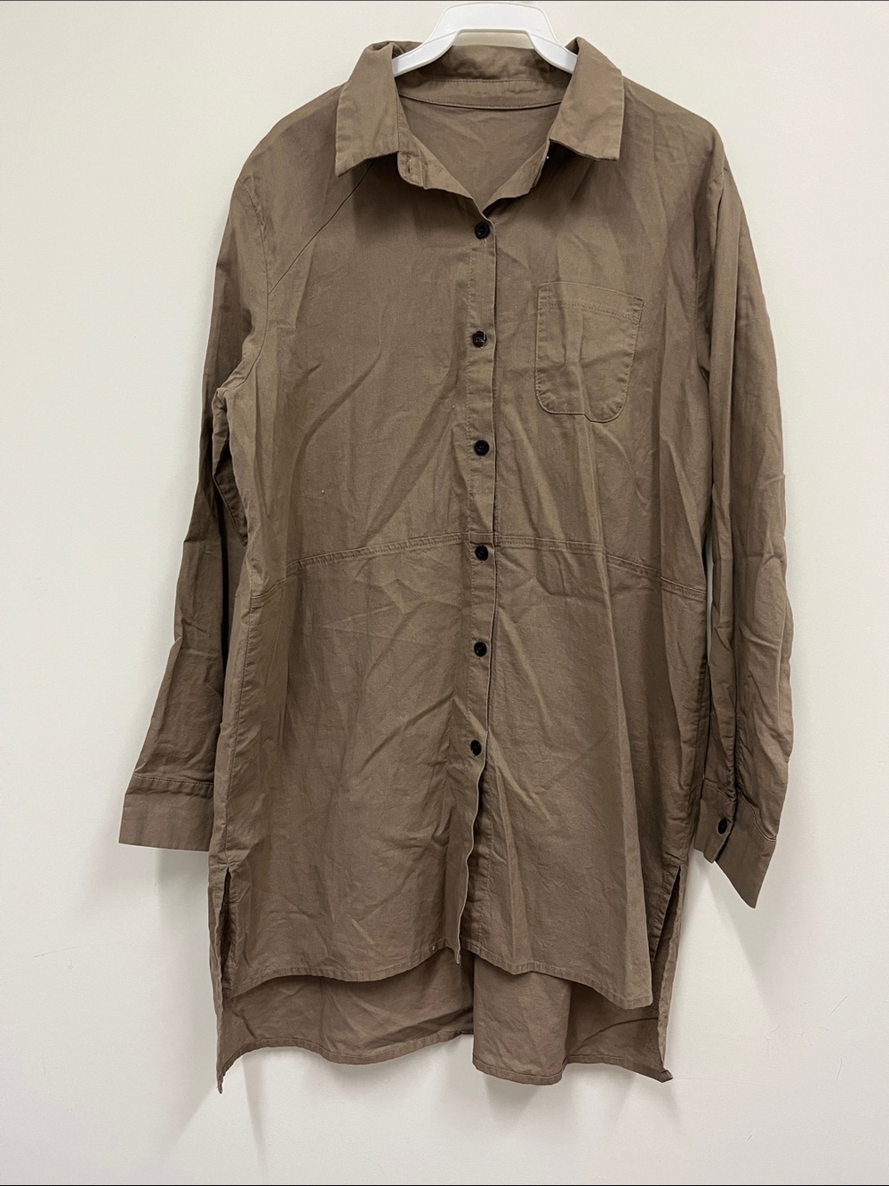 Unbranded 100% linen Lightweight Brown Button-Up Tunic Shirt/Shirt dress size L